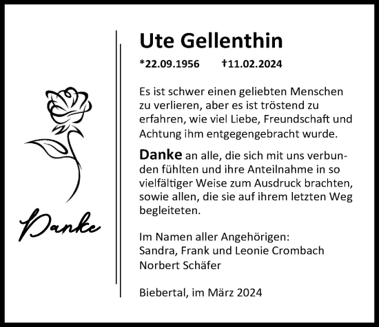 Traueranzeige von Ute Gellenthin von Giessener Allgemeine, Alsfelder Allgemeine