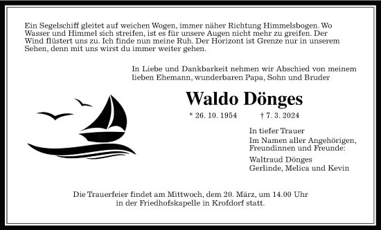 Traueranzeige von Waldemar Dönges von Kreis-Anzeiger
