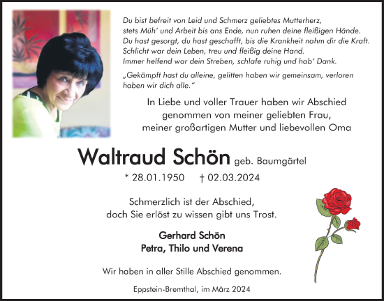 Traueranzeige von Waltraud Schön 