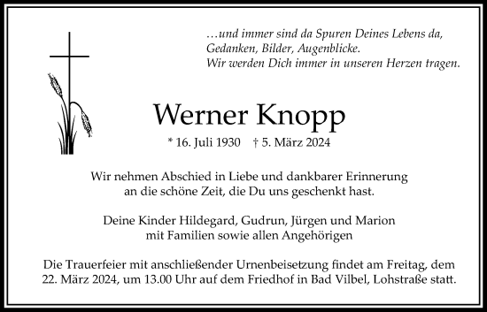 Traueranzeige von Werner Knopp von Bad Vilbel/Karben
