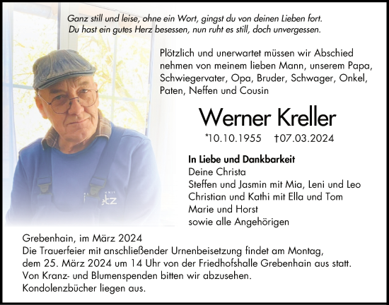 Traueranzeige von Werner Kreller von Lauterbacher Anzeiger