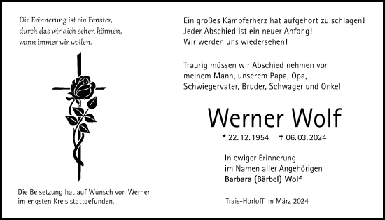 Traueranzeige von Werner Wolf von Licher Wochenblatt