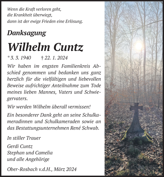 Traueranzeige von Wilhelm Cuntz von Wetterauer Zeitung