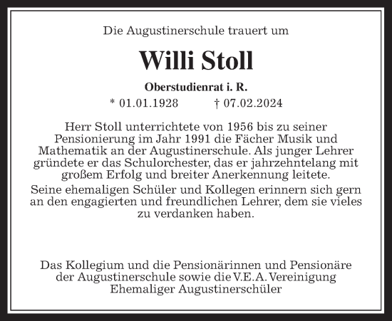 Traueranzeige von Willi Stoll von Wetterauer Zeitung