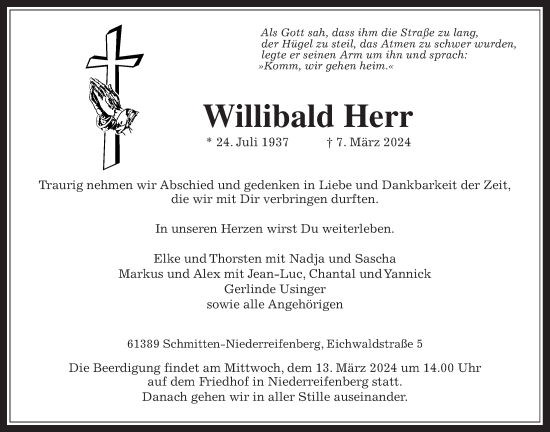 Traueranzeige von Willibald Herr von Usinger Anzeiger