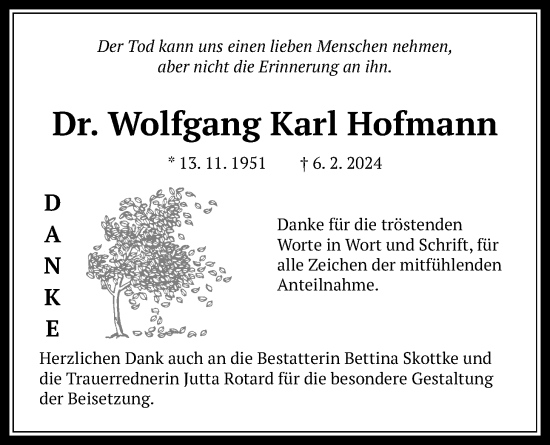 Traueranzeige von Wolfgang  Hofmann von Wetterauer Zeitung