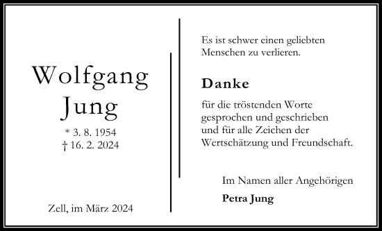 Traueranzeige von Wolfgang Jung von Oberhessische Zeitung