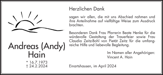 Traueranzeige von Andreas Hain von Kreis-Anzeiger