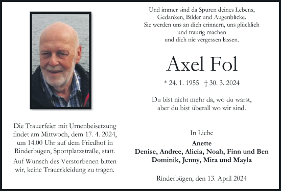 Traueranzeige von Axel Fol von Kreis-Anzeiger