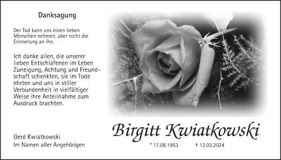 Traueranzeige von Birgitt Kwiatkowski von Wetterauer Zeitung