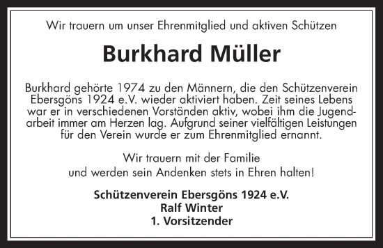 Traueranzeige von Burkhard Müller von Butzbacher Zeitung