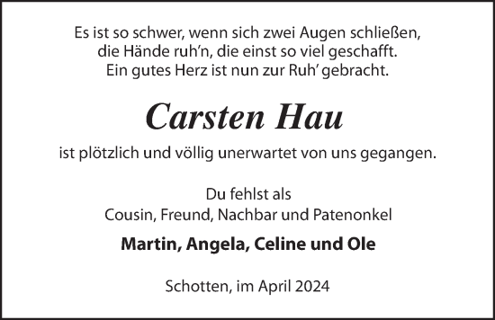 Traueranzeige von Carsten Hau von Kreis-Anzeiger