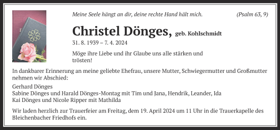 Traueranzeige von Christel Dönges von Kreis-Anzeiger