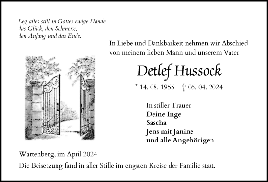 Traueranzeige von Detlef Hussock von Lauterbacher Anzeiger
