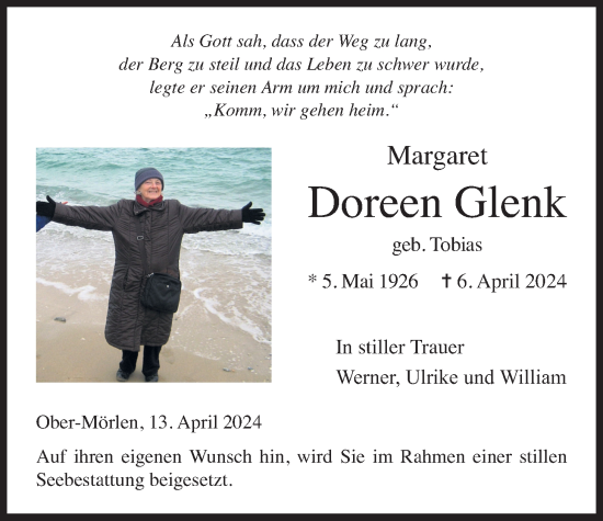 Traueranzeige von Doreen Glenk von Wetterauer Zeitung