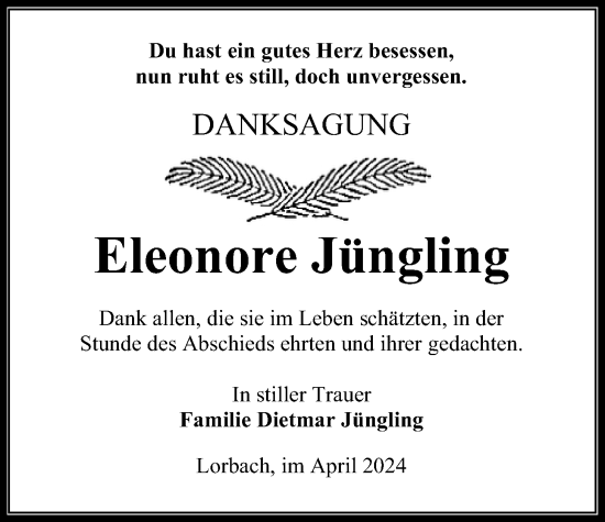 Traueranzeige von Eleonore Jüngling von Kreis-Anzeiger