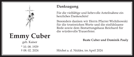 Traueranzeige von Emmy Cuber von Kreis-Anzeiger