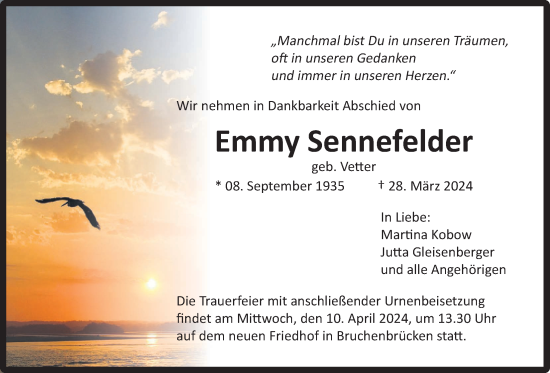Traueranzeige von Emmy Sennefelder von Wetterauer Zeitung