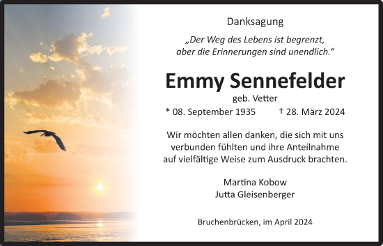 Traueranzeige von Emmy Sennefelder von Wetterauer Zeitung