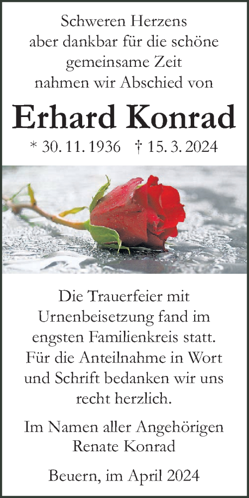 Traueranzeige von Erhard Konrad von Giessener Allgemeine, Alsfelder Allgemeine