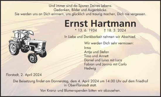 Traueranzeige von Ernst Hartmann von Wetterauer Zeitung