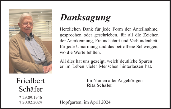 Traueranzeige von Friedbert Schäfer von Lauterbacher Anzeiger, Oberhessische Zeitung