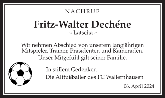 Traueranzeige von Fritz-Walter Dechene von Kreis-Anzeiger