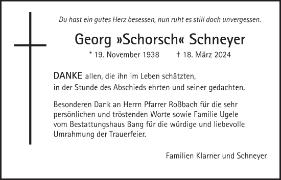 Traueranzeige von Georg Schneyer von Butzbacher Zeitung