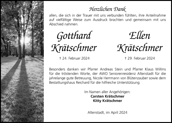 Traueranzeige von Gotthard Krätschmer von Kreis-Anzeiger