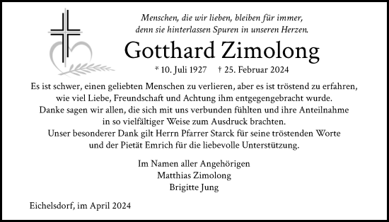 Traueranzeige von Gotthard Zimolong von Kreis-Anzeiger
