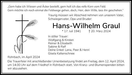 Traueranzeige von Hans-Wilhelm Graul von Kreis-Anzeiger