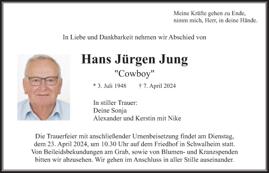 Traueranzeige von Hans Jürgen Jung von Wetterauer Zeitung