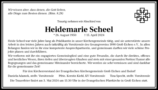Traueranzeige von Heidemarie Scheel von Giessener Allgemeine, Alsfelder Allgemeine