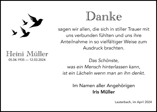 Traueranzeige von Heini Müller von Lauterbacher Anzeiger