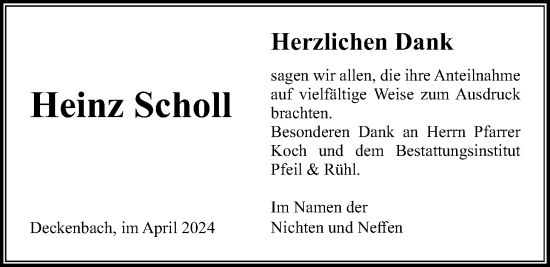 Traueranzeige von Heinz Scholl von Giessener Allgemeine, Alsfelder Allgemeine