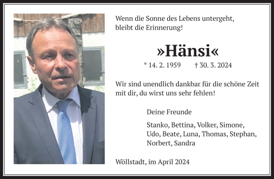 Traueranzeige von Heinz Suter von Wetterauer Zeitung
