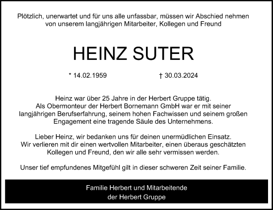 Traueranzeige von Heinz Suter von Wetterauer Zeitung