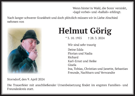 Traueranzeige von Helmut Görig von Oberhessische Zeitung, 