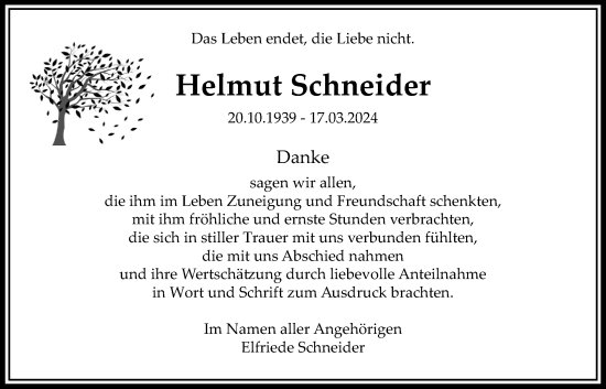 Traueranzeige von Helmut Schneider von Bad Vilbel/Karben
