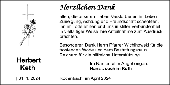 Traueranzeige von Herbert Keth von Kreis-Anzeiger