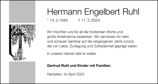 Traueranzeige von Hermann Engelbert Ruhl von Lauterbacher Anzeiger