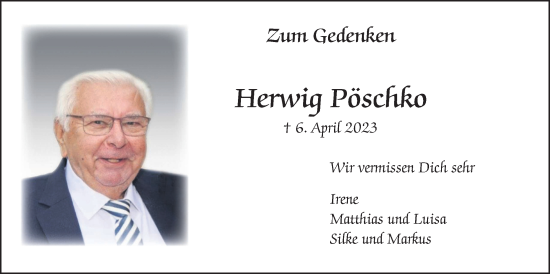 Traueranzeige von Herwig Pöschko von Bad Vilbel/Karben