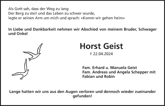 Traueranzeige von Horst Geist von Wetterauer Zeitung