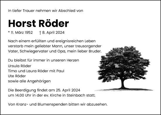 Traueranzeige von Horst Röder von Giessener Allgemeine, Alsfelder Allgemeine