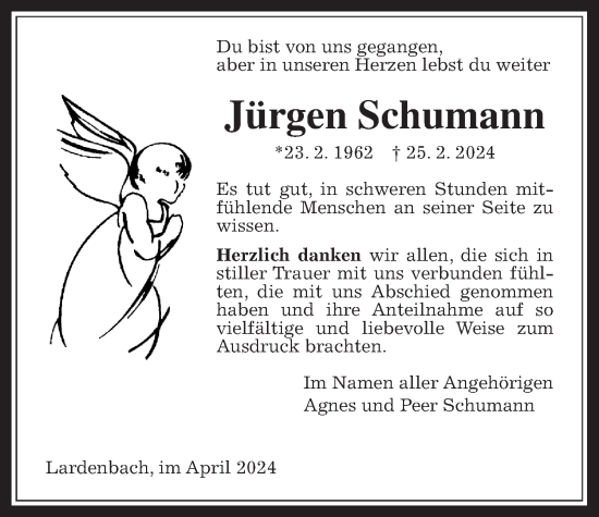 Traueranzeige von Jürgen Schumann von Giessener Allgemeine, Alsfelder Allgemeine