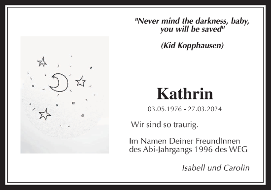 Traueranzeige von Kathrin Koch von Wetterauer Zeitung