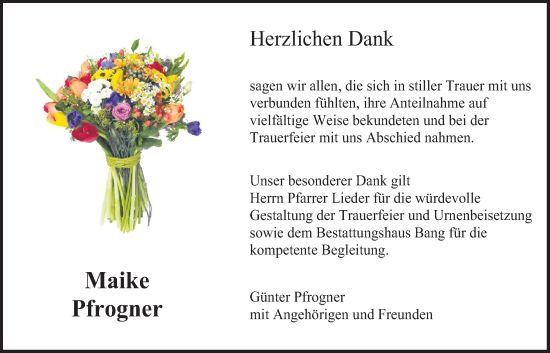 Traueranzeige von Maike Pfrogner von Butzbacher Zeitung