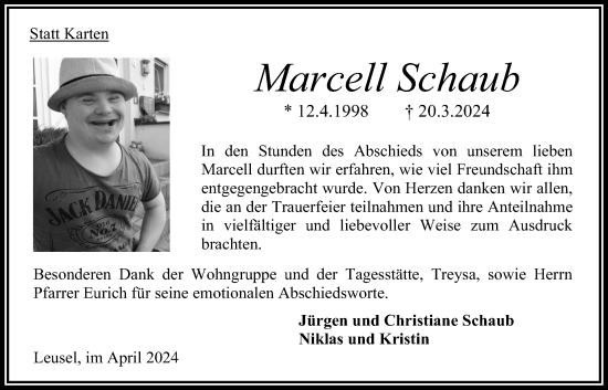 Traueranzeige von Marcell Schaub von Oberhessische Zeitung