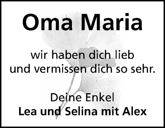 Traueranzeige von Maria  von Kreis-Anzeiger