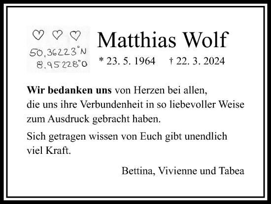 Traueranzeige von Matthias Wolf von Kreis-Anzeiger